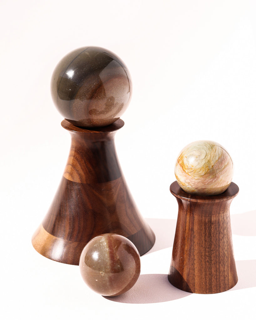 'Rook' Wood Sphere Stand - Anza Studio