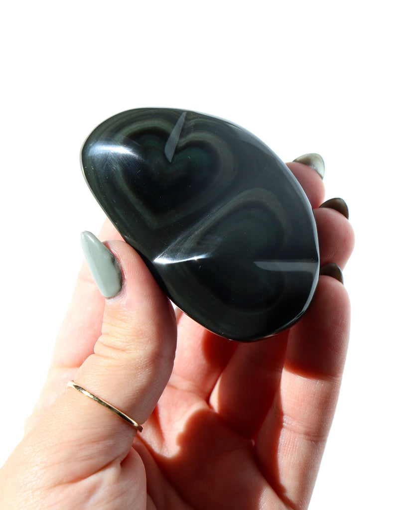 Rainbow Obsidian Twin Heart Carving